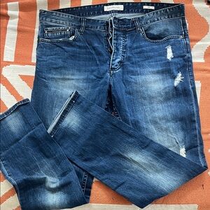 Calvin Klein Jeans Men's Dark Blue Distressed Straight Jeans